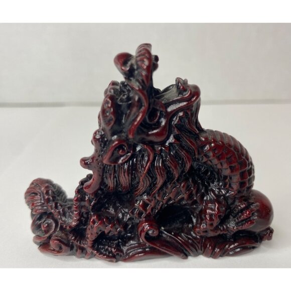 Vintage Chinese Red Resin Lucky Dragon Feng Shui Sculptured Statues Lot of 3 - Picture 8 of 10